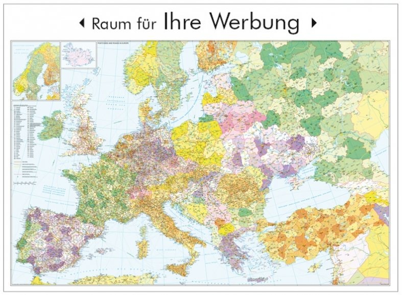 Straßen- und Postleitzahlenkarte Europa